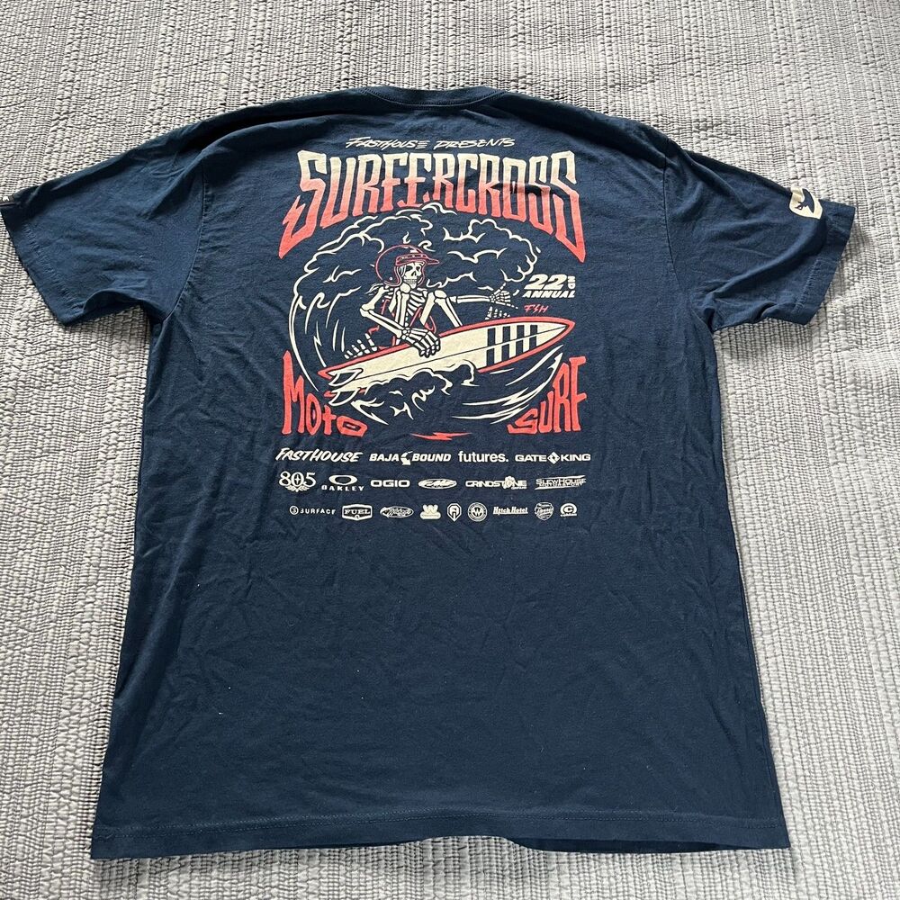 Fasthouse Surfercross 22nd Annual Skeleton Surfing Moto T-Shirt Navy Men’s XL